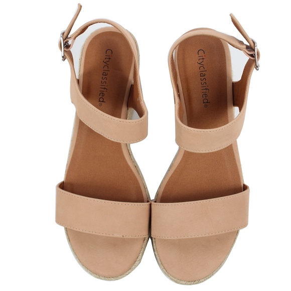Dark Nude Open Toe Ankle Strap Espadrille Wedge - Picture 2 of 6